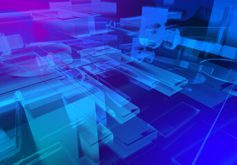 Obraz premium Abstract 3d blue purple color blockchain isometric digital technology texture background.