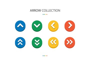 Set of modern all arrow elements with 4 colors circle shape.