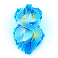 Volumetric number eight made of frosted glass with abstract flowers. Isolated vector template for 8 March greeting card, banner International Women's Day. Floral illustration for spring holiday.