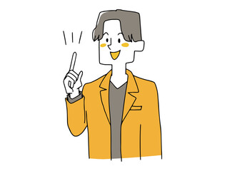 納得した男性　コミカルな手書きの人物イラスト　ベクター線画にシンプルな色つけ　白バック
