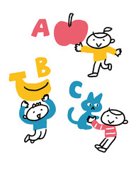 アルファベットのABCモチーフと楽しそうな子どもたち