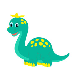 Vector illustration of a green dinosaur cub with yellow spots isolated on a white background.