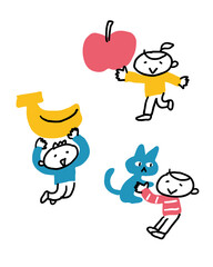 アルファベットに関するモチーフと楽しそうな子どもたち