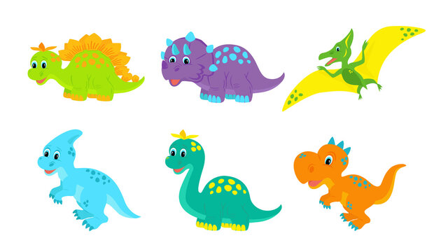 Set of colorful dinosaurs cubs isolated on a white background.