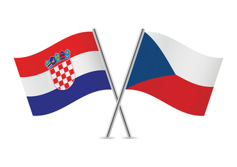 Croatia and Czech crossed flags. Croatian and the Czech Republic flags, isolated on white background. Vector icon set. Vector illustration.