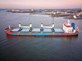 Aerial View of a Bulk Carrier Cargo Ship Delaware River