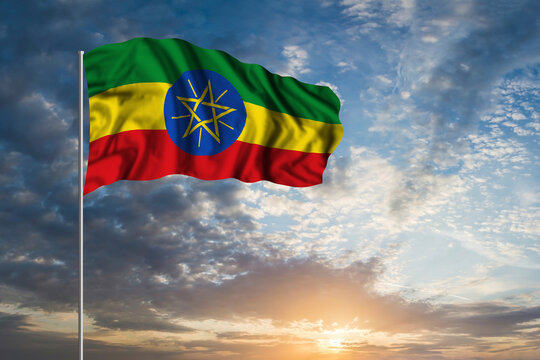 Waving National flag of Ethiopia