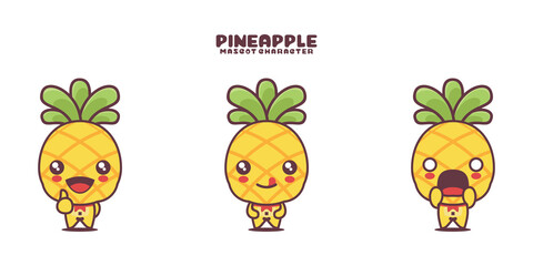 vector pineapple cartoon mascot, with different expressions