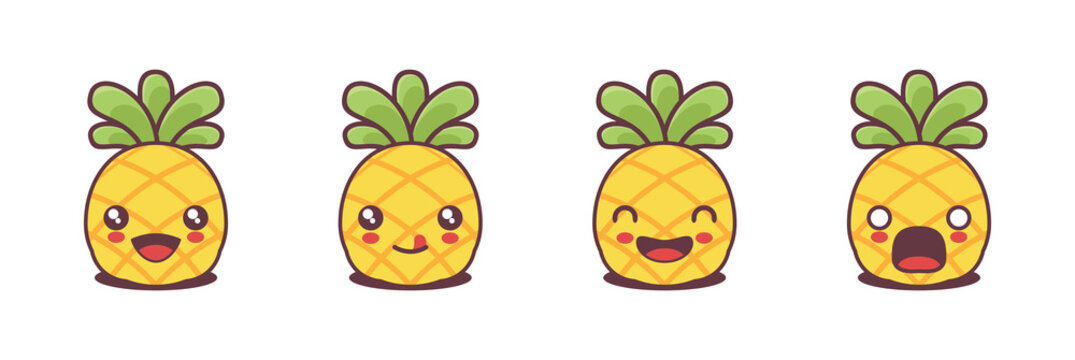 vector pineapple cartoon mascot, with different facial expressions