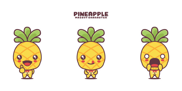 vector pineapple cartoon mascot, with different expressions
