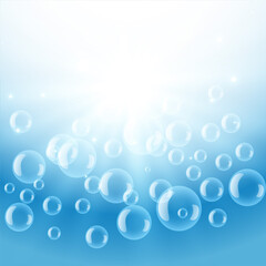 shiny water bubbles with light flare background