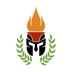 helmet fire of the Spartan warrior symbol, emblem. Spartan helmet logo design vector template