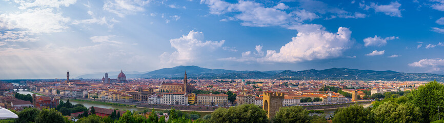 Naklejka na ściany i meble A panorama of Florence from the observation site Piazzale Michelangelo, Italy