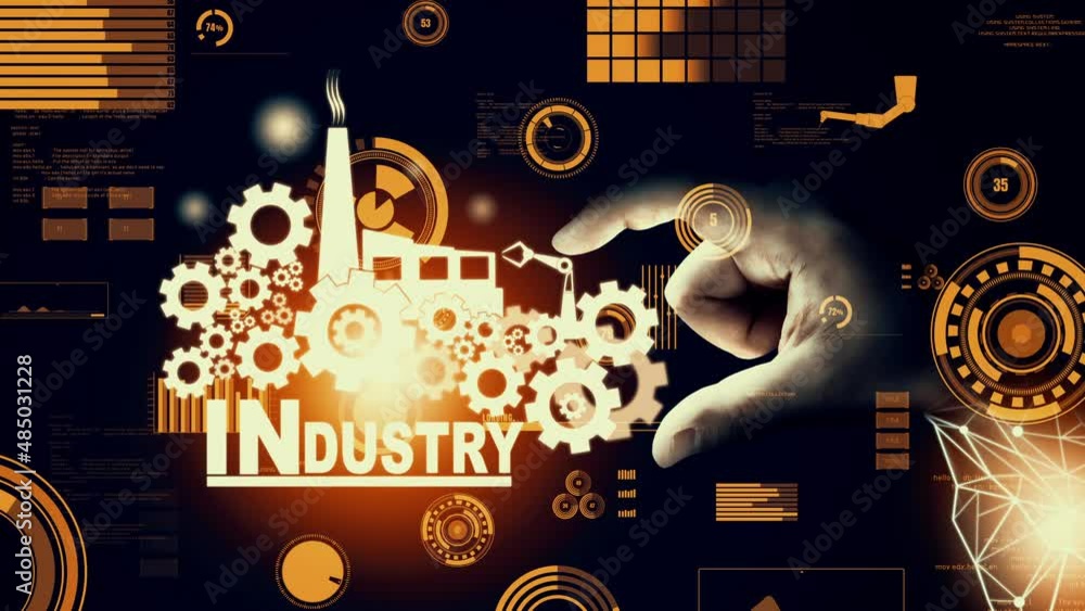 Poster futuristic industry 4.0 and inventive mechanized engineering concept with graphic user interface sho