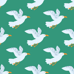 Seagulls seamless pattern. Background of sea birds.