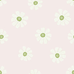 Chamomile pattern seamless in freehand style. Spring flowers on colorful background. Vector illustration for textile.