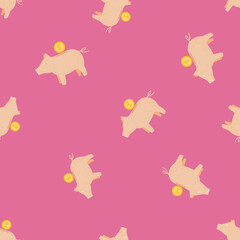 Obraz premium Piggy bank seamless pattern. Funny financial toy background.