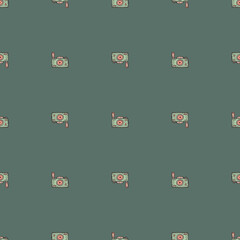 Photo camera seamless pattern. Cute vintage cameras background.