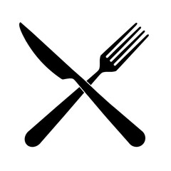 Fork and knife crossed, symbol for menu or restaurant, black icons isolated on white background
