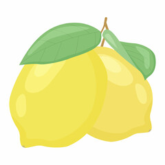 Ripe lemon isolated on white background. Illustration of a lemon with leaves. Logo, sticker, print.