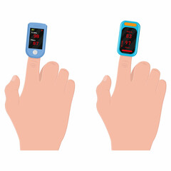 oxygen measuring device on the finger, color vector isolated cartoon-style illustration