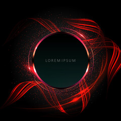 Round shiny frame, a curved figure in a red tint on a black background