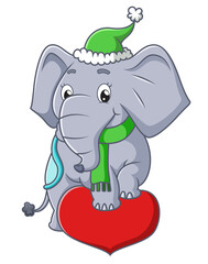 The cute elephant is stepping on the love sign
