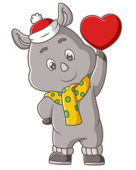 The cute rhinoceros is holding the love sign for valentine