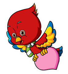 The love bird is flying and carrying a heart shape