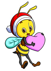 The cute bee is flying and hugging heart love shape