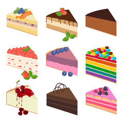 Realistic set of cake, desserts, sweets. Vector illustration 