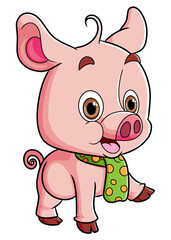 The baby pig learning to walk and crawl while wearing scarf