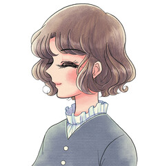 昭和50年代のまんが風バナー 壁から顔を出す可愛い女の子とフキダシ 70s Wall Mural 7 水乃みのる
