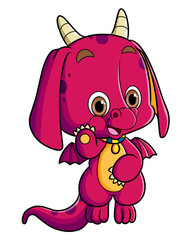 The baby dragon is waving hand and greeting someone