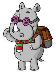 The cute rhinoceros is doing to school with the happy expression