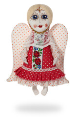 Handmade personal doll amulet on white background. Full depth of field. With clipping path