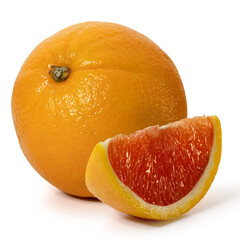 Whole and piece red sicilian orange on a white background. Full depth of field. With clipping path