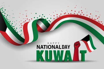Deurstickers happy national day Kuwait holding hand with Kuwait flag. 3d letter vector illustration design © Arun
