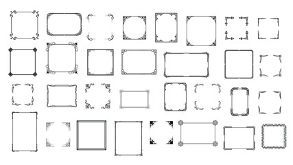Big Set Black Simple Line Frame Collection Doodle Square Floral Frame Elements Vector Design Style Sketch Isolated Illustration For Banner