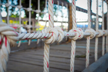 Rope for hanging large bridge railings. selective focus