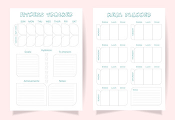 Page organizer, fitness tracker and meal planner. Paper sheet for printing format A4