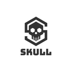 Minimal silhouette skull logo vector with initial letter S