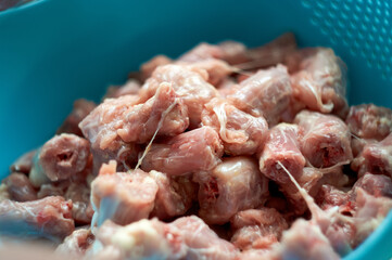 preparation of food for raw feeding. BARF food for dogs and cats. Packaging of food for animals.