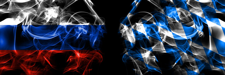 Russia, Russian vs Germany, Bavaria, 24 Rauten flags. Smoke flag placed side by side isolated on black background