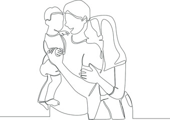 Fototapeta na wymiar Simple continuous line drawing of a family playing together at park. Vector illustration. Family Gathering. Happy Family.