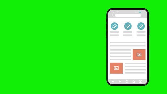 Smartphone template popping up animation (4K) | Green background for chroma key use.