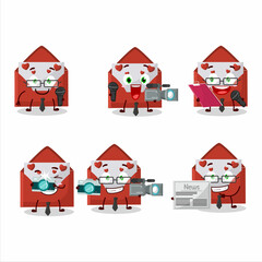 Character reporter red love envelope cute mascot with microphone