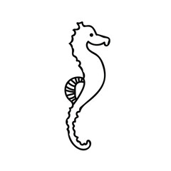 Vector simple illustration with Seahorse on white isolated background.Ocean,Summer underwater animal hand drawn in doodle style.Design for postcards,stickers,packages,social media,web,coloring.