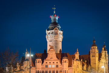 Rathaus in Leipzig am Abend