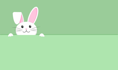 Fototapeta na wymiar Happy easter green card - cute bunny peeking out